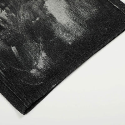 Studded Black Paint Splatter Wide Leg Jeans