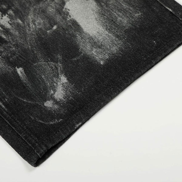 Studded Black Paint Splatter Wide Leg Jeans