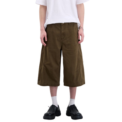 Vintage Washed Cleanfit Straight Cut Wide Leg Denim Shorts