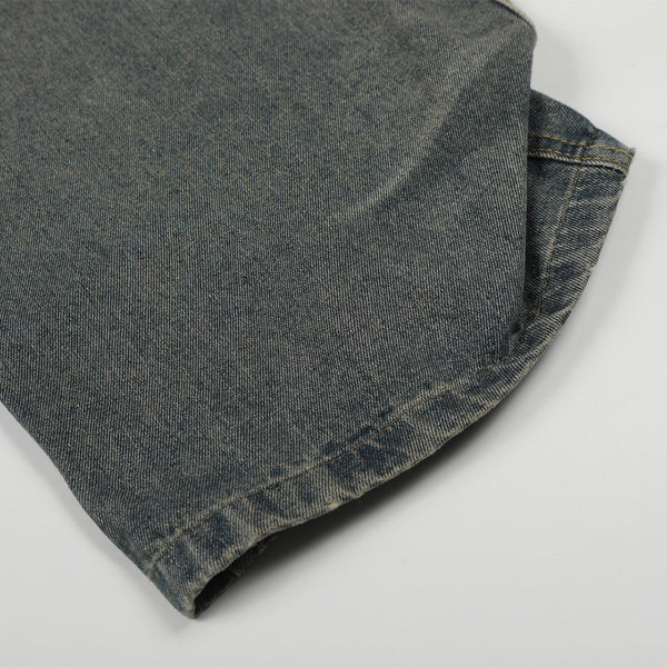 Studded Cross Detail Vintage Washed Wide Leg Denim