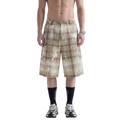 Vintage Plaid Curved-Cut Cropped Pants