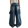 Pleated Vintage Wash Denim Baggy Jeans