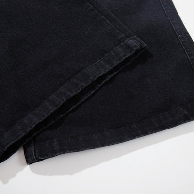 Black Wide Leg Jeans Snake Print Faded Detailing