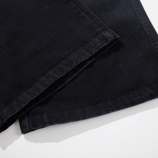 Black Wide Leg Jeans Snake Print Faded Detailing
