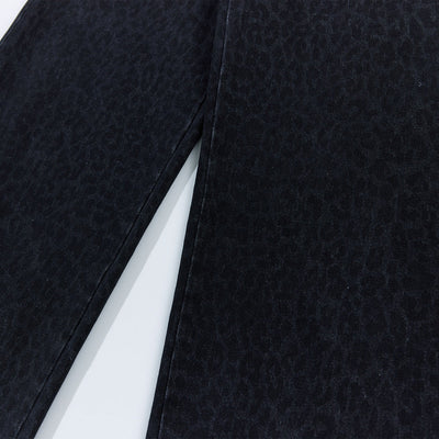 Vintage Washed Leopard Print Relaxed Wide Jeans