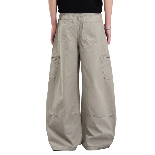 Washed Wrinkled Barrel with Zipper Pockets Cargo Pants