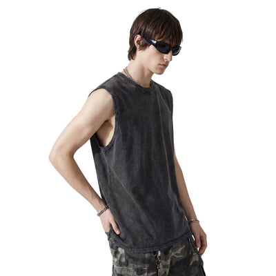 Acid Wash Raw Edge Sleeveless Tee
