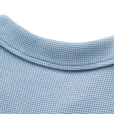 Vintage Snow Washed Waffle Knit V-Neck Polo Tee