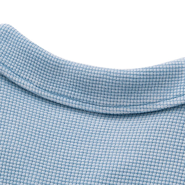 Vintage Snow Washed Waffle Knit V-Neck Polo Tee