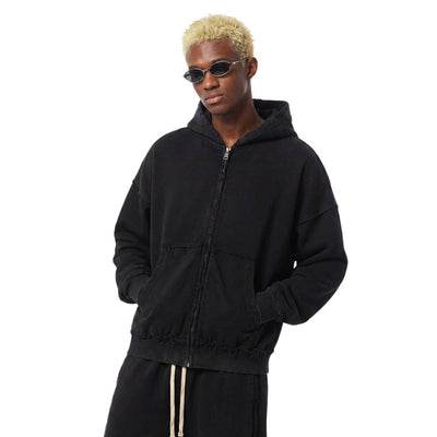 Washed Raw Edge Double Slider Zip Hoodie