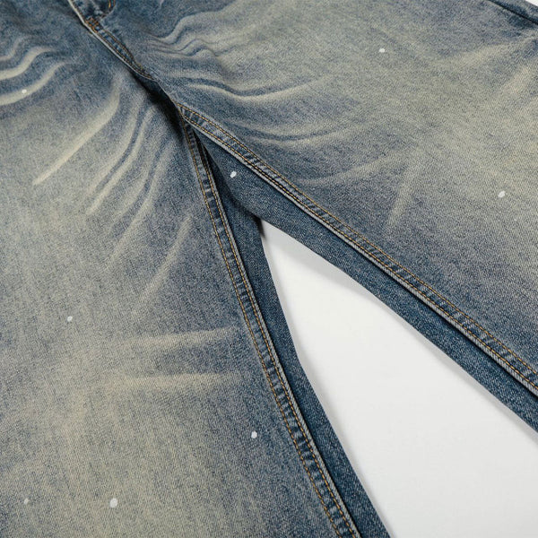 Distressed Paint Splatter High Waist Wide Leg Jeans