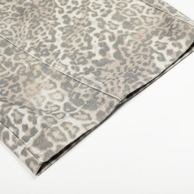 Leopard Print Cargo Wide-Leg Denim Pants