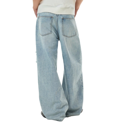 Wash Destroyed Pleated Baggy Jeans