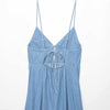 Spaghetti Straps Bow Denim Maxi Dress