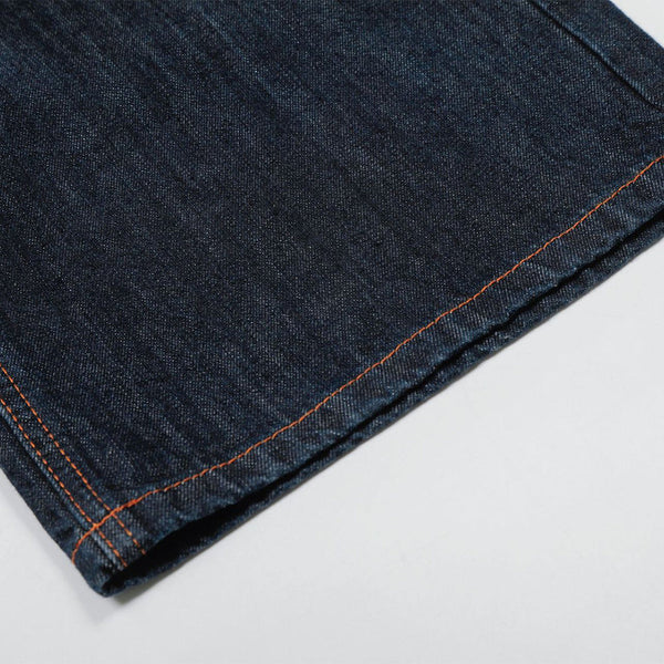 Patchwork Curved Wide-Leg Raw Denim Premium Jeans