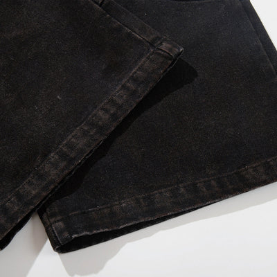 Artistic Brown Fade Geometric Stitching Black Denim Wide Leg Jeans