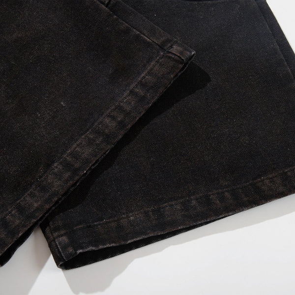 Artistic Brown Fade Geometric Stitching Black Denim Wide Leg Jeans