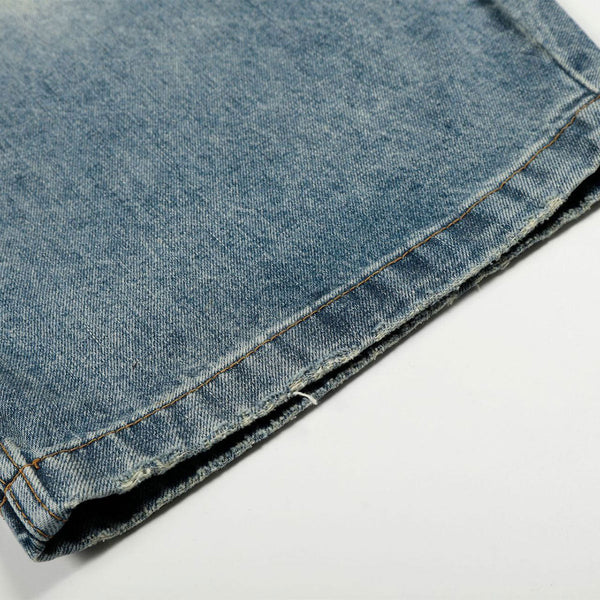 Distressed Wide Leg Gold Closure Denim