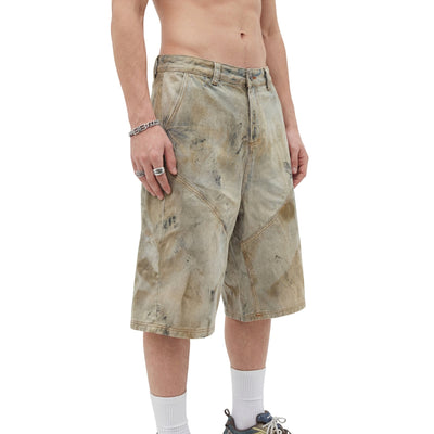 Vintage Mud-Washed Denim Texture Bermuda Shorts
