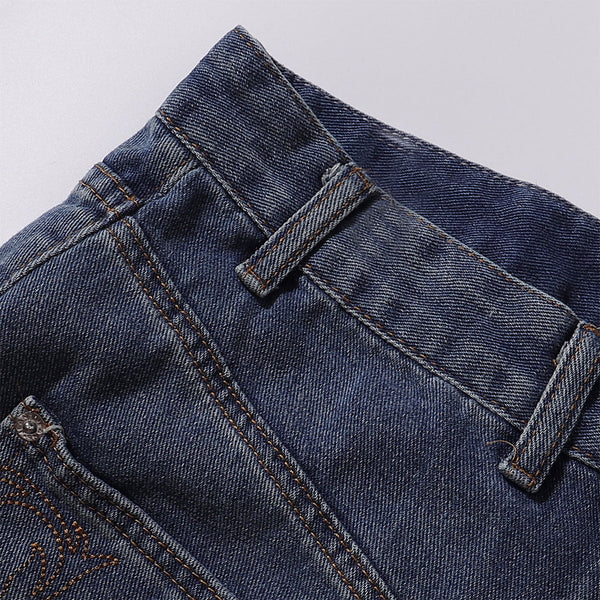 Front Pocket Embroidered Washed Wide Leg Jeans