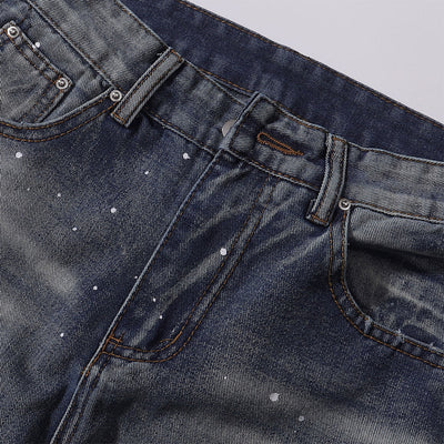 Splatter Wash Distressed Wide Leg Jeans