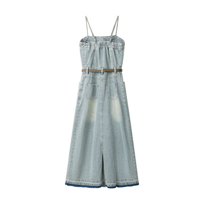 Vintage Washed Strappy Denim Mididress
