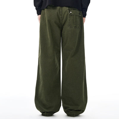 Vintage Washed Workwear Wide-Leg Relaxed Cargo Pants