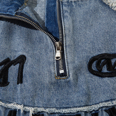 Oversized Stand-up Collar Washed Distressed Denim Jacket