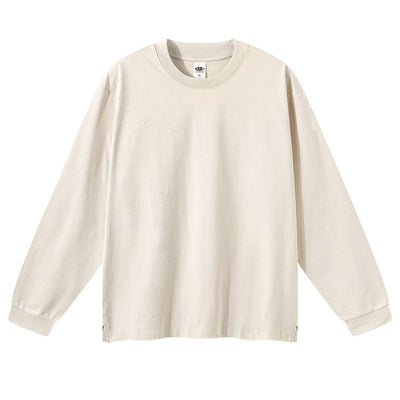 Solid Loose Fit Side Split Hem Long Sleeve T-Shirt