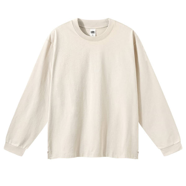 Solid Loose Fit Side Split Hem Long Sleeve T-Shirt