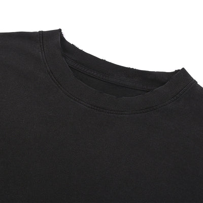Black Washed Cotton Ripped Boxy Tee 8oz