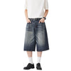 Washed Indigo Relaxed Fit Utility Denim Shorts