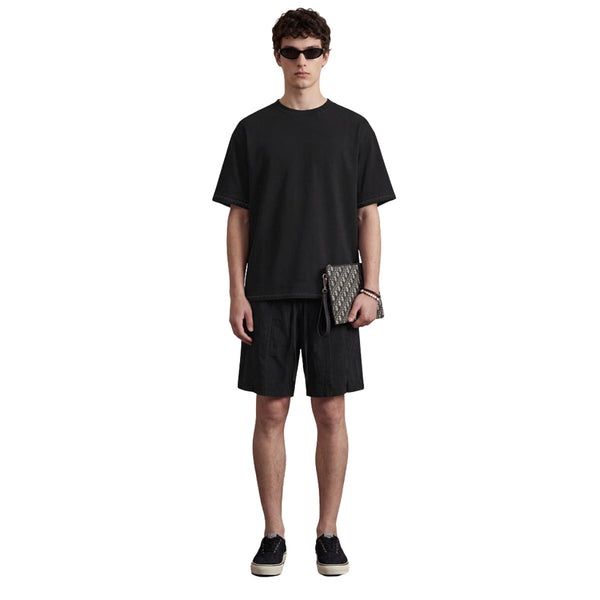 Vintage Wash Relaxed Linen-Cotton Blend Short Sleeve T-Shirt