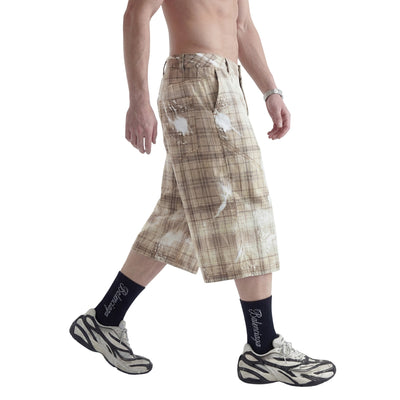 Vintage Plaid Curved-Cut Cropped Pants