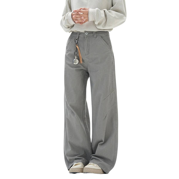 Vintage Washed High-Waist Relaxed Straight Wide-Leg Trousers