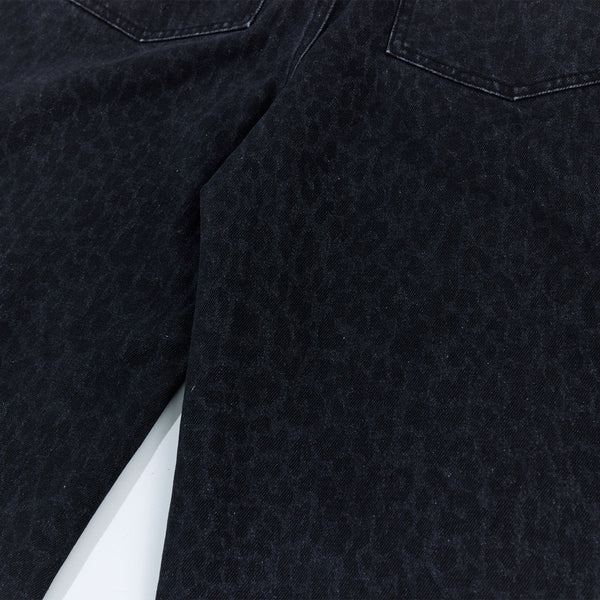 Vintage Washed Leopard Print Relaxed Wide Jeans