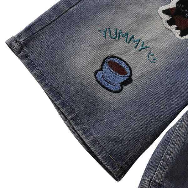 Cartoon Patch Loose Fit Denim Shorts