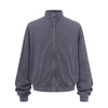 Vintage Zip-Up Ribbed Stand Collar Sweatshirt