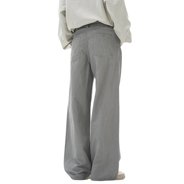 Vintage Washed High-Waist Relaxed Straight Wide-Leg Trousers