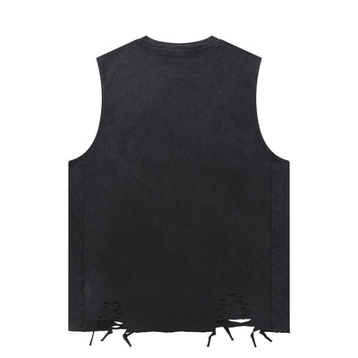 Black Washed Cotton Ripped Muscle Tank 8.25oz
