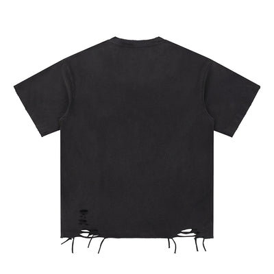 Black Washed Cotton Ripped Boxy Tee 8oz