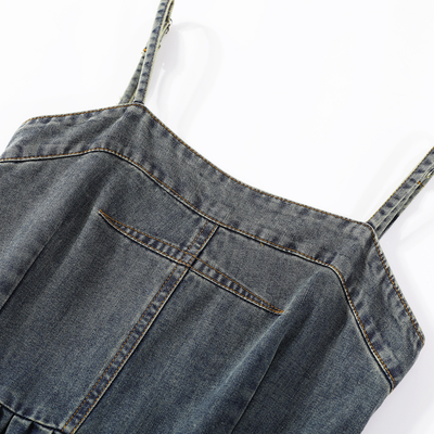 A-Line Denim Spaghetti-Strap Midi Dress