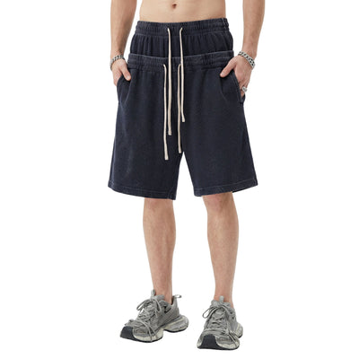 West Coast Waffle Double Waistband Snow Washed Distressed Shorts