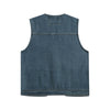 Relaxed V-Neck Denim Cargo Vest