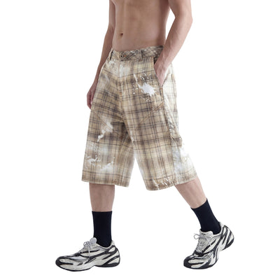 Vintage Plaid Curved-Cut Cropped Pants