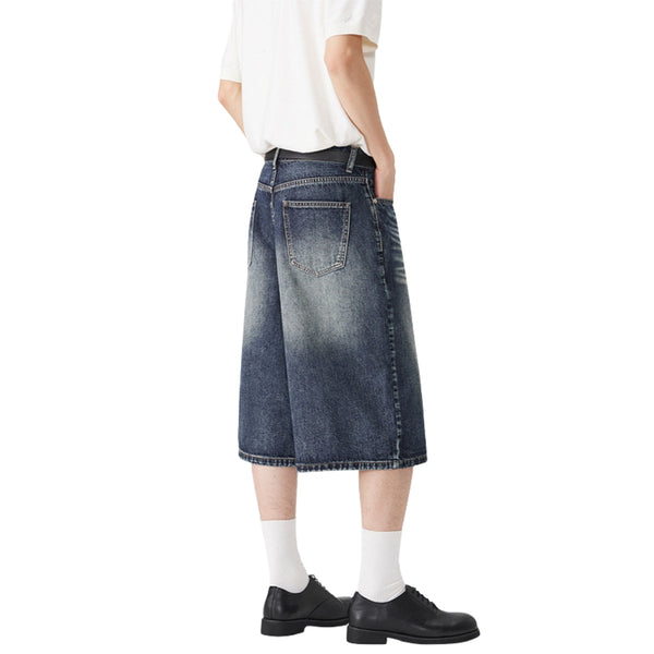 Washed Indigo Relaxed Fit Utility Denim Shorts