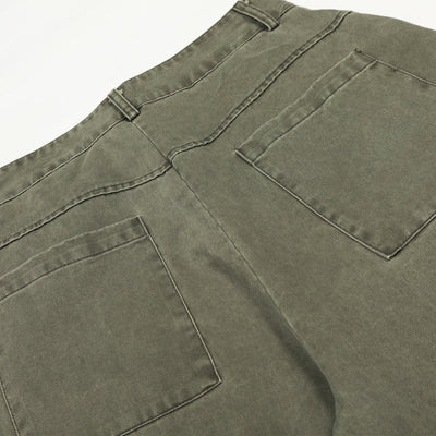 Olive Wide Leg Pants Star Cross Embroidery Details
