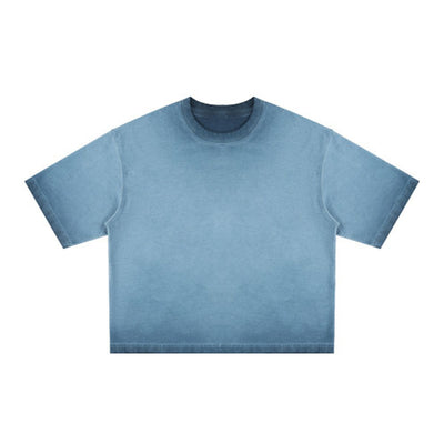 Washed Cotton Boxy Cropped Crew Neck Tee