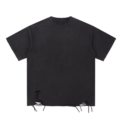Black Washed Cotton Ripped Boxy Tee 8oz