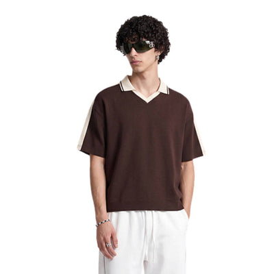 Vintage Waffle Colorblock Boxy Fit Heavyweight Polo T-Shirt
